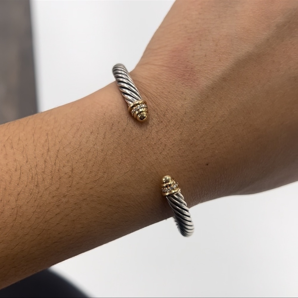 David Yurman Cable Classics Bracelet w/ 18K Yellow Gold Domes and Pavé Diamonds - Picture 8 of 12
